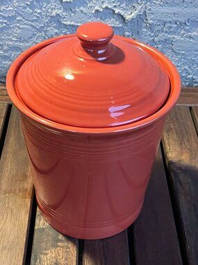 Vintage Large Homer Laughlin Fiesta Persimmon Canister & Lid - Retired